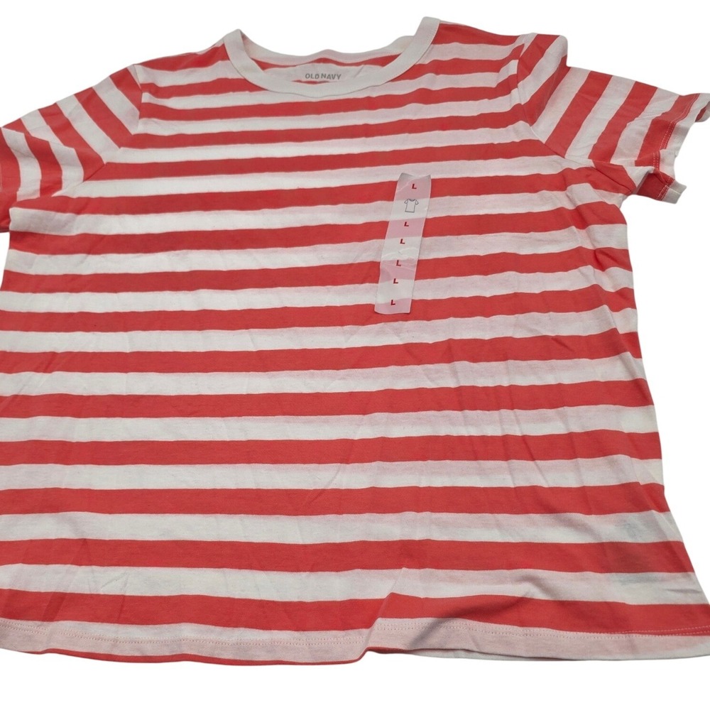 NWT Old Navy Striped T-Shirt Kids L Coral Pink Everywear Cotton Tee #Playwear